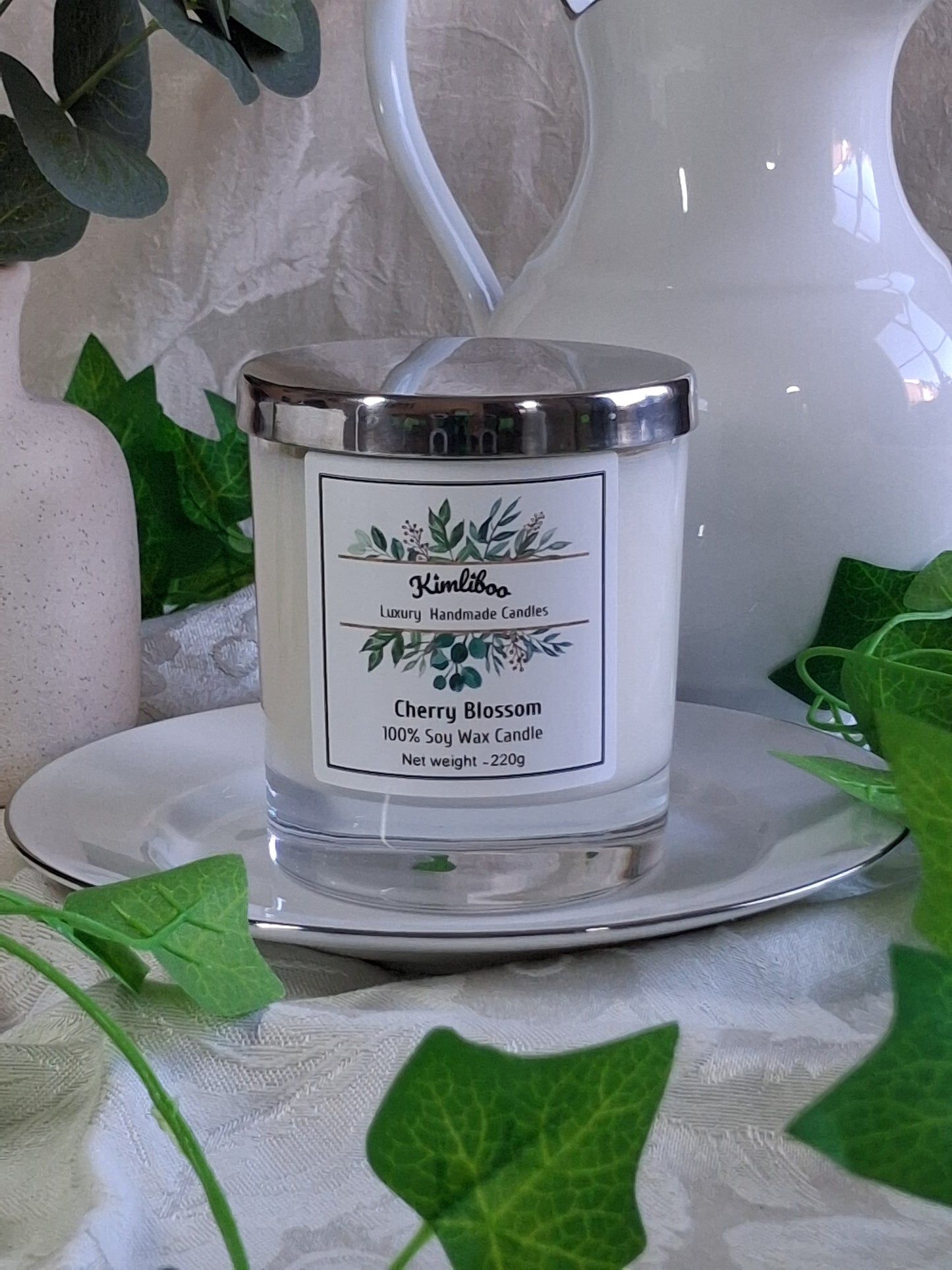 Eco-friendly Soy Wax Cherry Blossom Wood Wick Candle with Minihearts