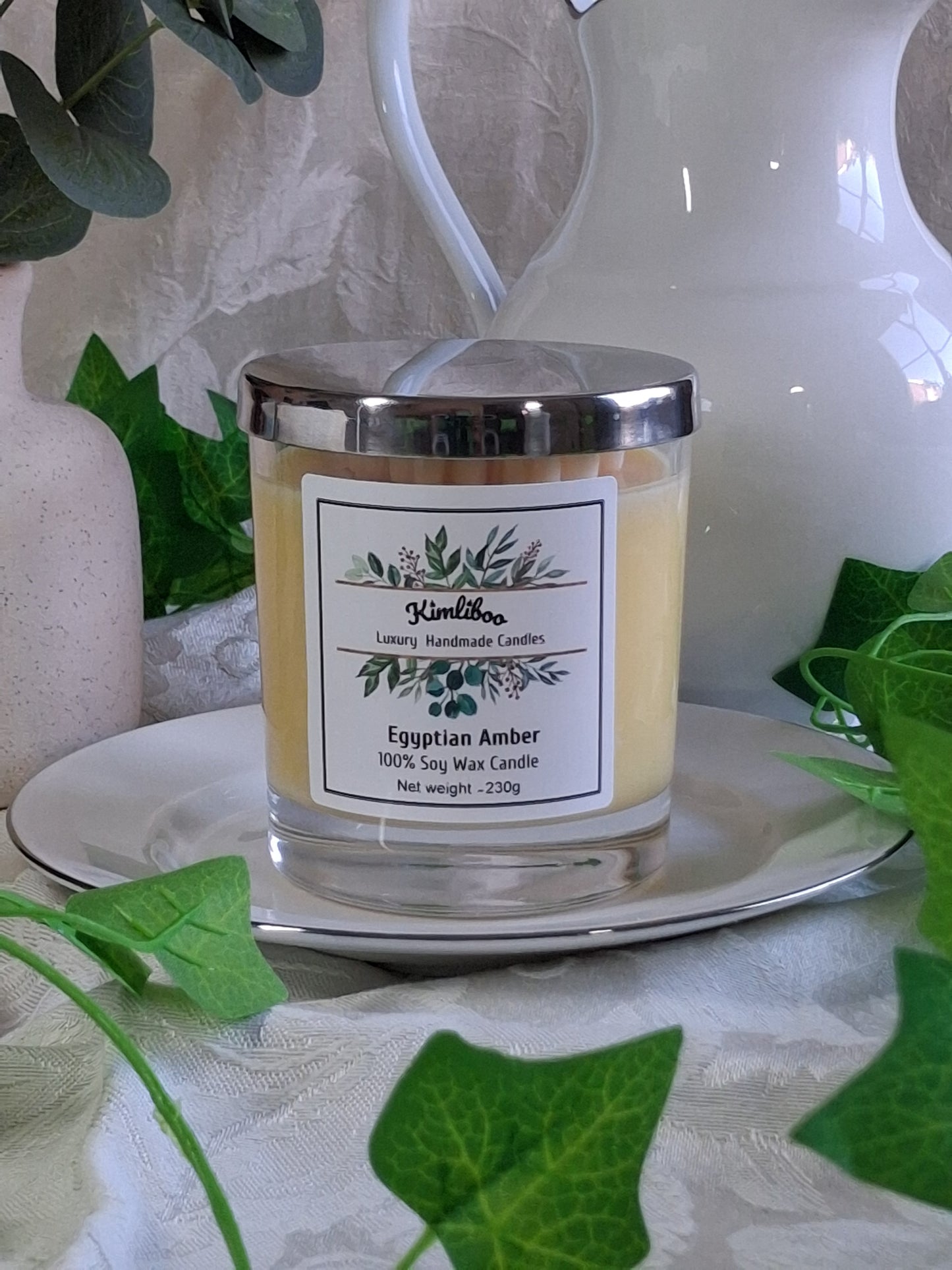 Eco-friendly Soy Wax Egyptian Amber Wood Wick Candle with Large Daisy
