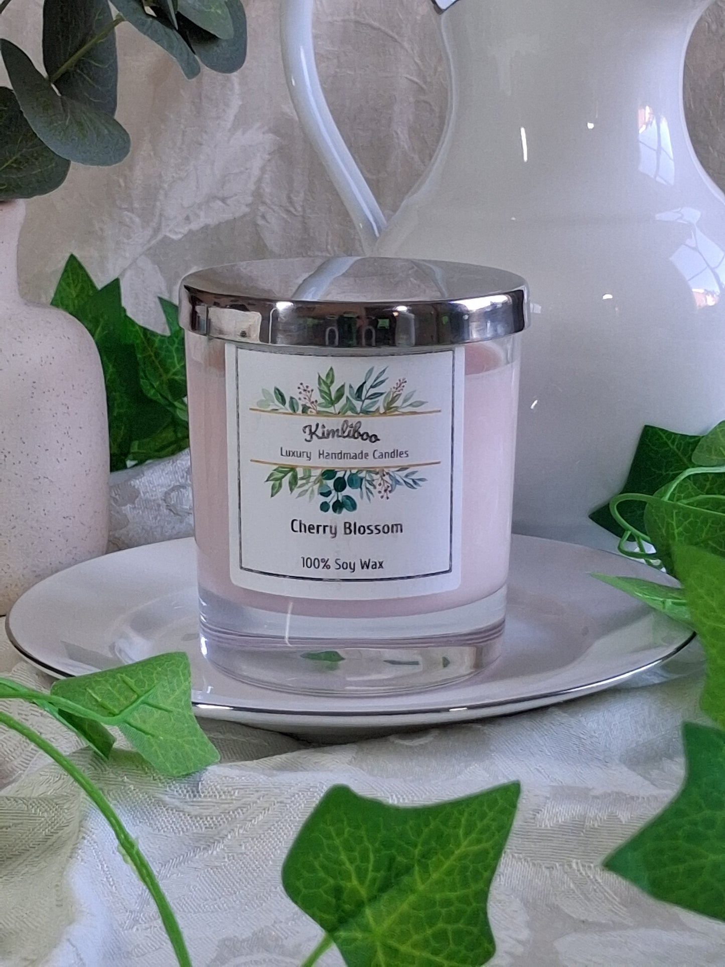 Eco-friendly Soy Wax Cherry Blossom Wood Wick Candle with Large Daisy
