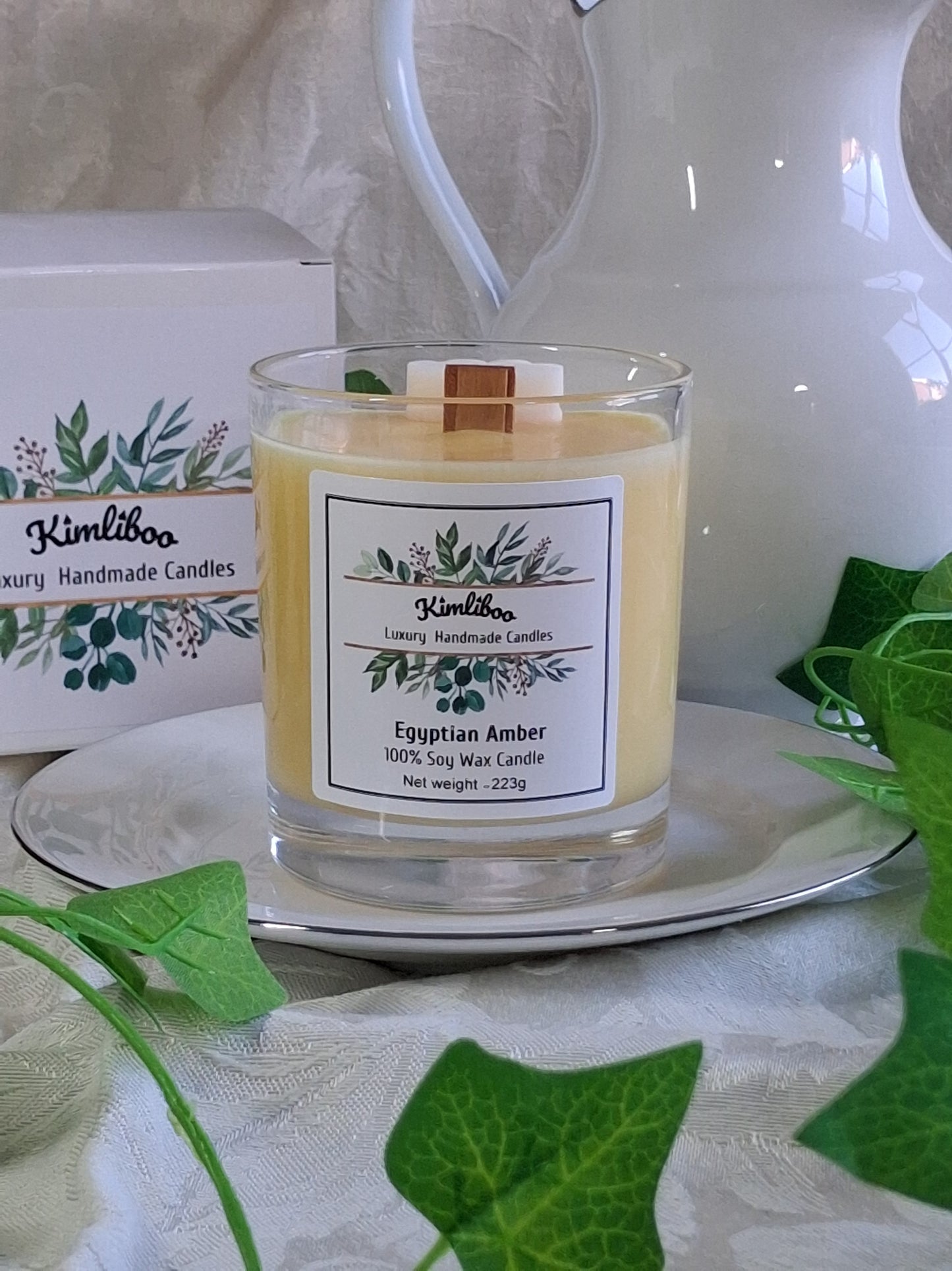 Eco-friendly Soy Wax Egyptian Amber Wood Wick Candle with Minihearts