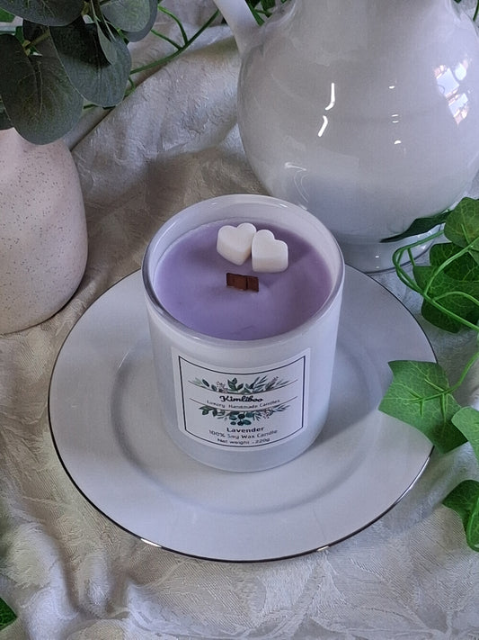 Eco-friendly Soy Wax Lavender Wood Wick Candle with Minihearts