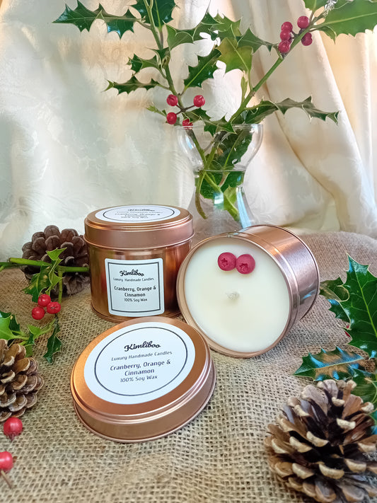 Large Rose Gold Candle Tin (Cranberry, Orange & Cinnamon)