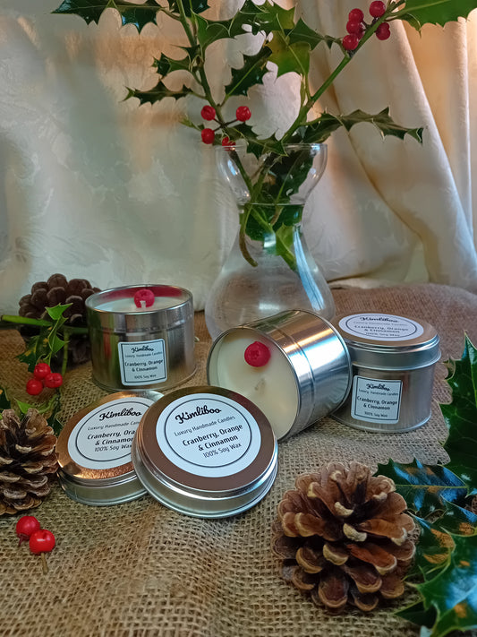 Small Silver Candle Tin (Cranberry, Orange & Cinnamon)