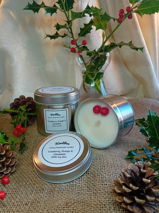 Large Silver Candle Tin (Cranberry, Orange & Cinnamon)