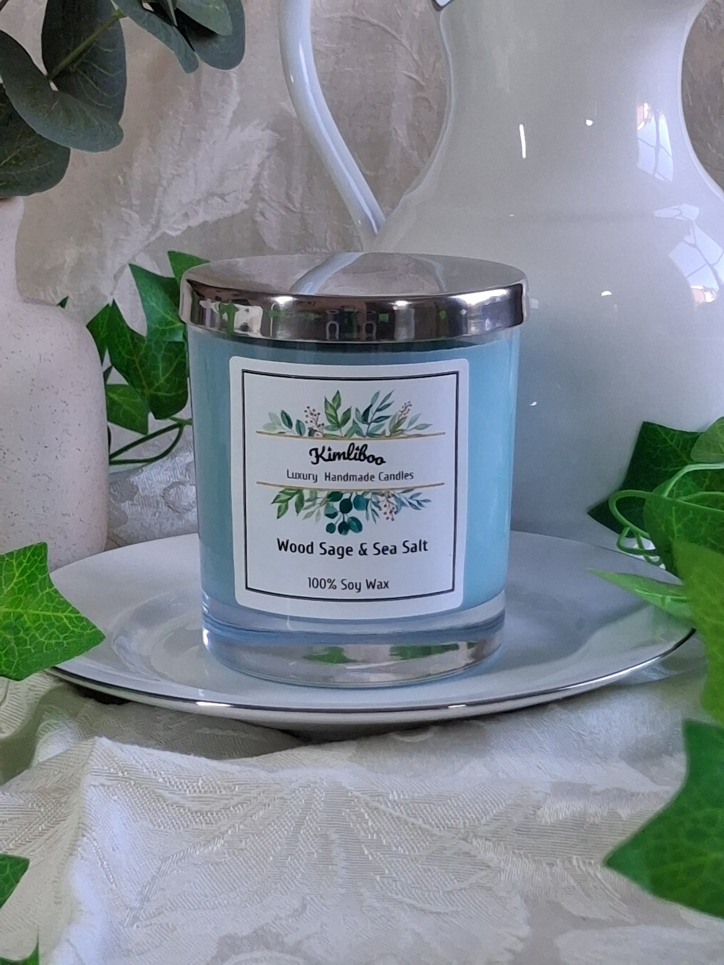 Eco-friendly Soy Wax Wood Sage & Sea Salt Wood Wick Candle with Minihearts